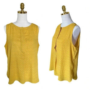 LOFT |Women’s Mustard Yellow White Square Dot Sleeveless Essential Blouse Size L